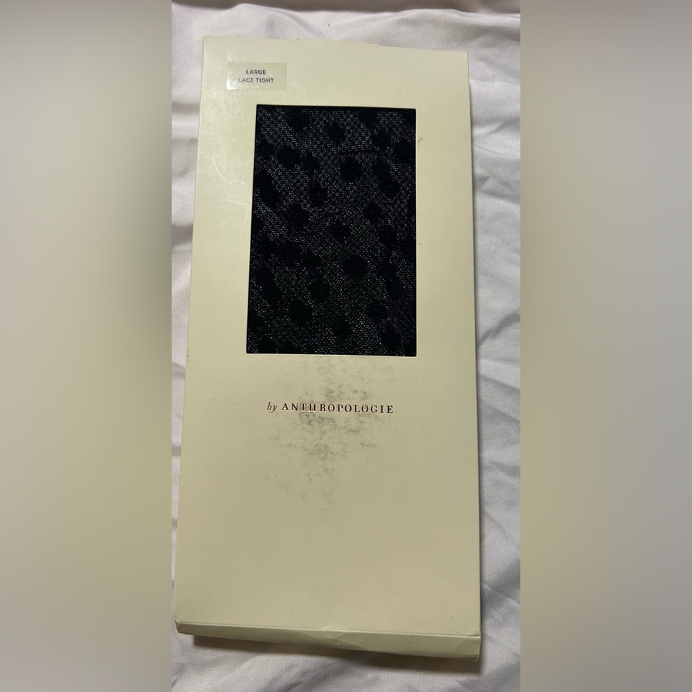 Anthropologie Lace Tights Hosiery Black Sz Large New